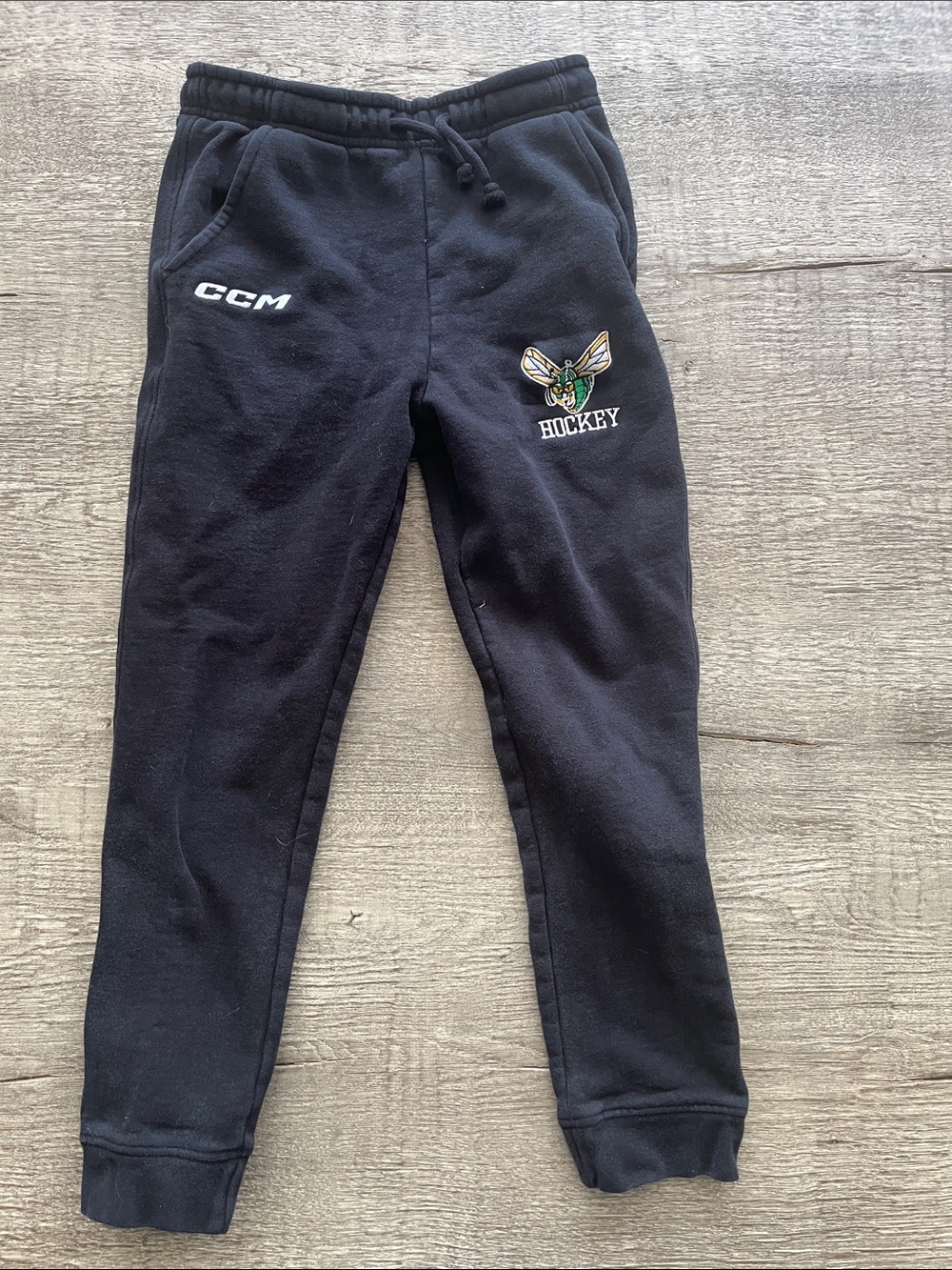 CCM Black Kids Sweatpants with Hockey & Hornet Embroidered